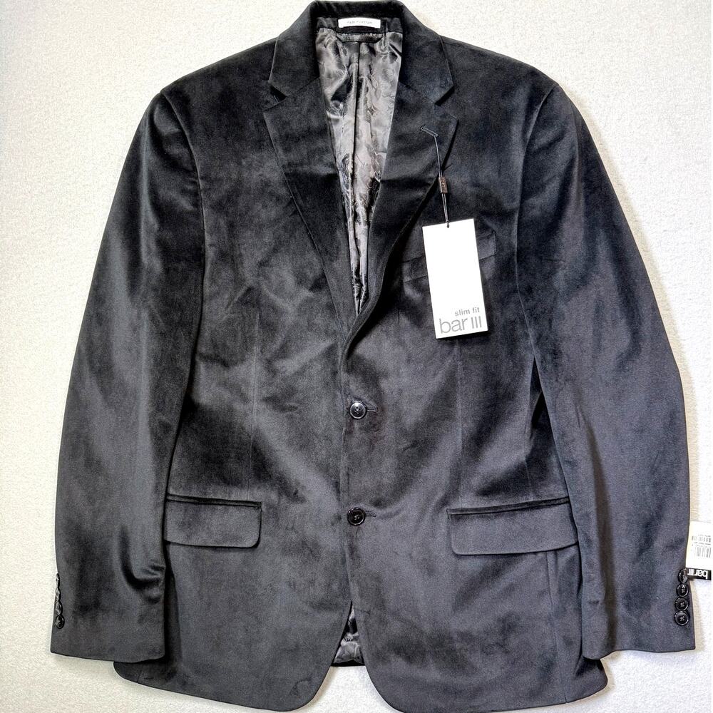 Bar III Men's Slim-Fit Velvet Sport Coat Black 40R $295